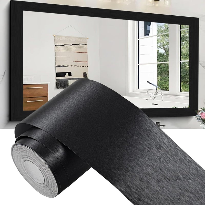 Alened Black Mirror Frame Border Peel and Stick Wallpaper, Mirror Tape Border Trim Removable Waterproor Wall Decor, Self Adhesive Bathroom Sticker 2" x 393" - Image 1